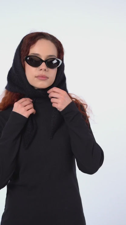 Hand-Knitted Head Scarf - Mohair Black