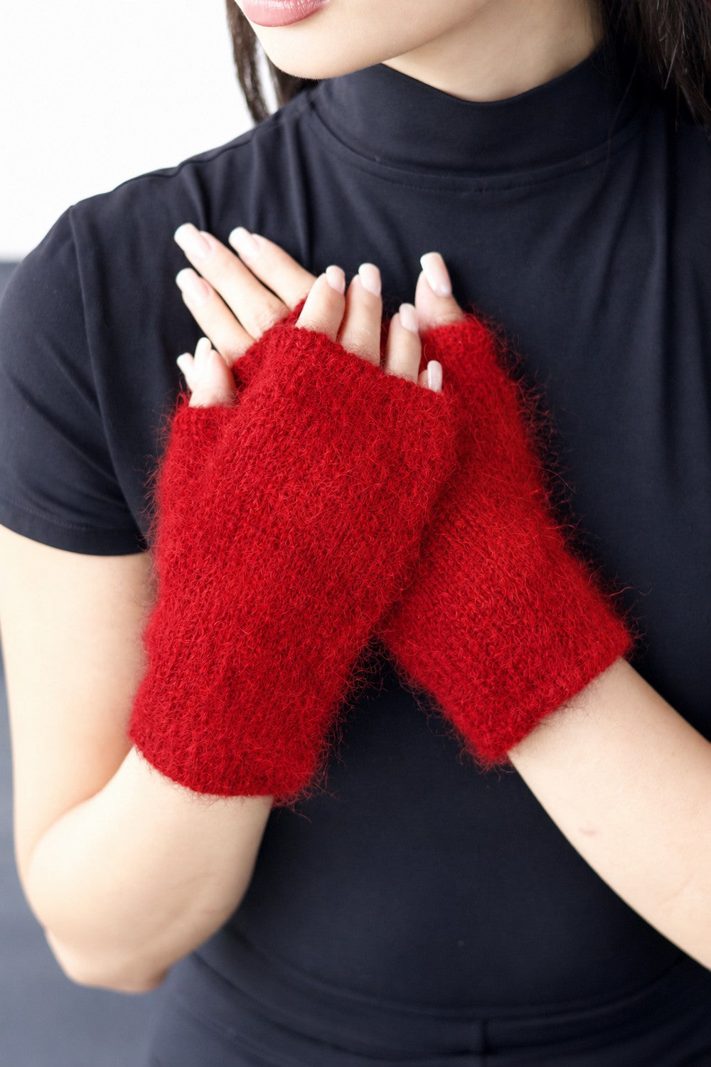 Mittens - Mohair Carmine