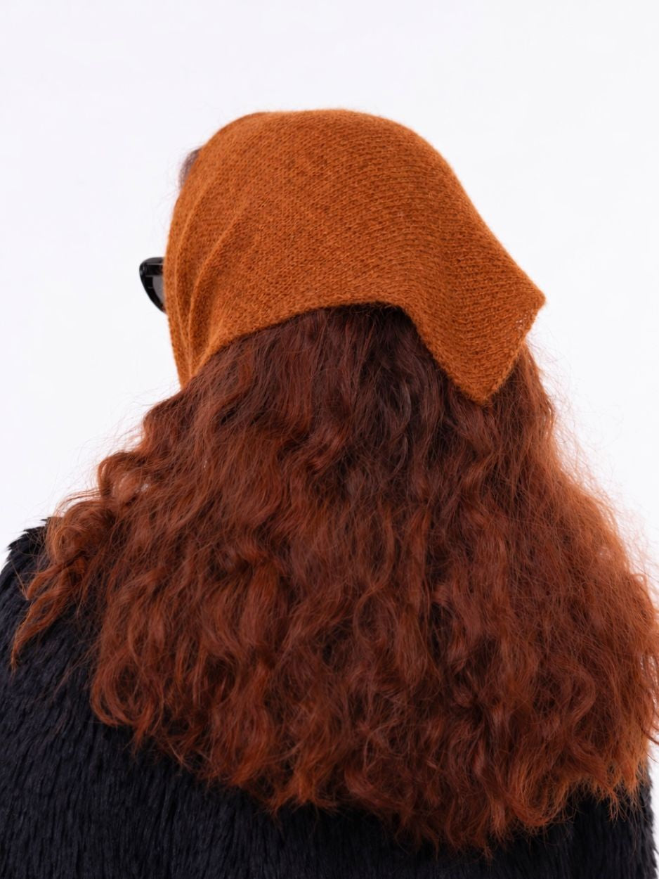 Hand-Knitted Head Scarf - Mohair Rust