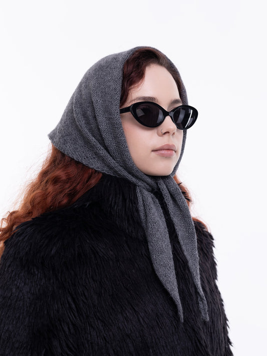 Hand-Knitted Head Scarf - Mohair Anthracite