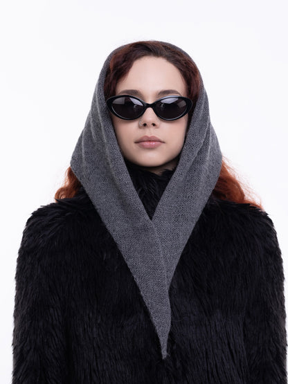 Hand-Knitted Head Scarf - Mohair Anthracite