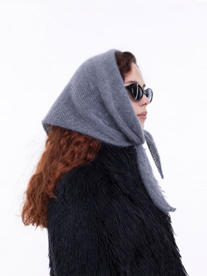 Hand-Knitted Head Scarf - Mohair Slate Grey