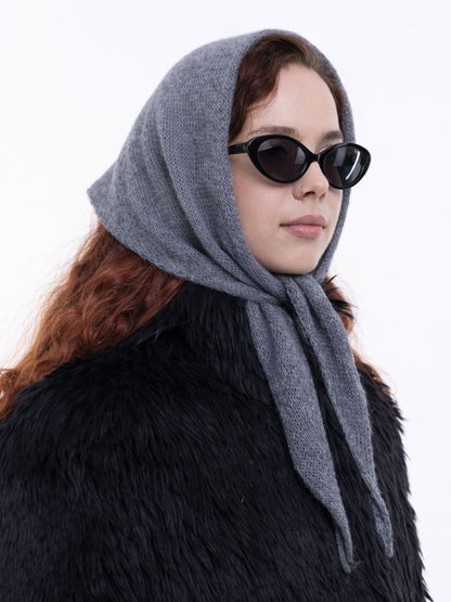 Hand-Knitted Head Scarf - Mohair Slate Grey