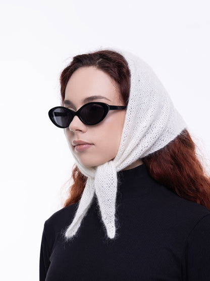 Hand-Knitted Head Scarf - Mohair Wool White