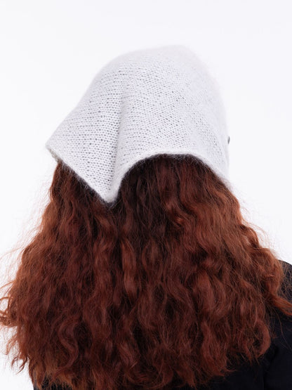 Hand-Knitted Head Scarf - Mohair Wool White